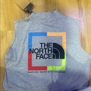 NWT The North Face Gray XL Wmns Sleeveless Shirt Crop Top Colorful Logo
